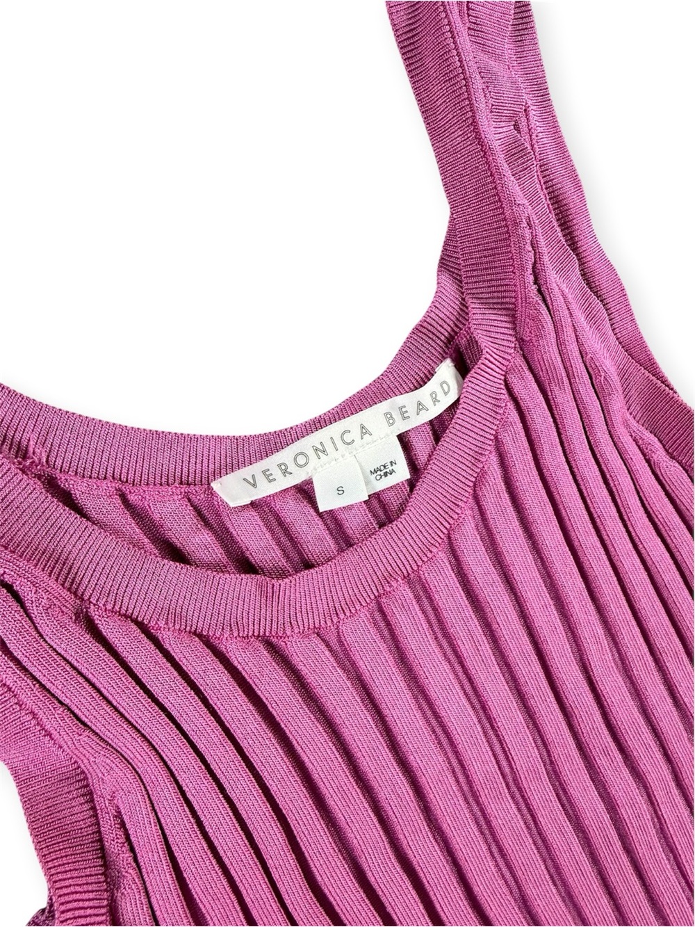 Veronica Beard Sandra Ribbed Knit Tank Top Bright Pink 100% Rayon Size S - Picture 4 of 6